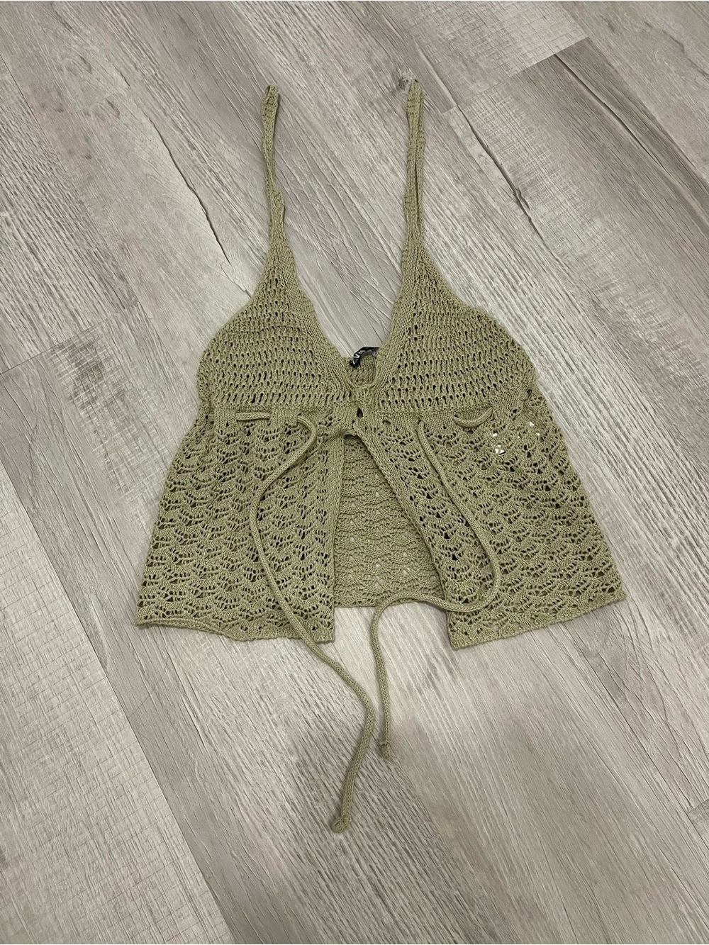 ZARA Crochet Tie-Front Camisole - Olive Green